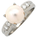 ノンブランド NON BRAND ホワイト×プラチナシルバー Pt900 パール ダイヤモンド リング 指輪 プラチナム 1P 1粒 パール 真珠 あこや アコヤ ダイヤ 13.5号