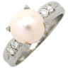 ノンブランド NON BRAND ホワイト×プラチナシルバー Pt900 パール ダイヤモンド リング 指輪 プラチナム 1P 1粒 パール 真珠 あこや アコヤ ダイヤ 13.5号