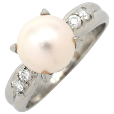 ノンブランド NON BRAND ホワイト×プラチナシルバー Pt900 パール ダイヤモンド リング 指輪 プラチナム 1P 1粒 パール 真珠 あこや アコヤ ダイヤ 13.5号