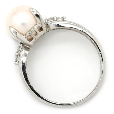 ノンブランド NON BRAND ホワイト×プラチナシルバー Pt900 パール ダイヤモンド リング 指輪 プラチナム 1P 1粒 パール 真珠 あこや アコヤ ダイヤ 13.5号