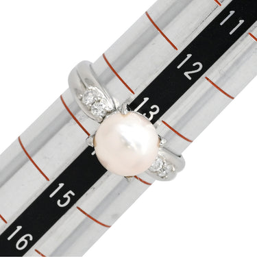 ノンブランド NON BRAND ホワイト×プラチナシルバー Pt900 パール ダイヤモンド リング 指輪 プラチナム 1P 1粒 パール 真珠 あこや アコヤ ダイヤ 13.5号