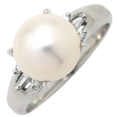 ノンブランド NON BRAND ホワイト×プラチナシルバー Pt900 パール ダイヤモンド リング 指輪 プラチナム 1P 1粒 パール 真珠 あこや アコヤ ダイヤ 14.5号