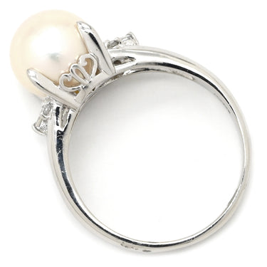 ノンブランド NON BRAND ホワイト×プラチナシルバー Pt900 パール ダイヤモンド リング 指輪 プラチナム 1P 1粒 パール 真珠 あこや アコヤ ダイヤ 14.5号