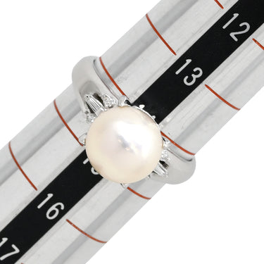 ノンブランド NON BRAND ホワイト×プラチナシルバー Pt900 パール ダイヤモンド リング 指輪 プラチナム 1P 1粒 パール 真珠 あこや アコヤ ダイヤ 14.5号