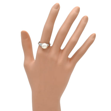 ノンブランド NON BRAND ホワイト×プラチナシルバー Pt900 パール ダイヤモンド リング 指輪 プラチナム 1P 1粒 パール 真珠 あこや アコヤ ダイヤ 14.5号