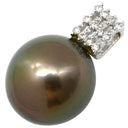 ノンブランド NON BRAND ブラック×ホワイトゴールド K18WG パール ダイヤモンド ペンダントトップ ネックレストップ チャーム 黒蝶 パール 真珠 ダイヤ Au750 18K 18金