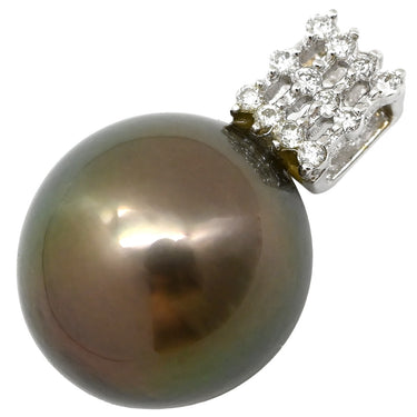 ノンブランド NON BRAND ブラック×ホワイトゴールド K18WG パール ダイヤモンド ペンダントトップ ネックレストップ チャーム 黒蝶 パール 真珠 ダイヤ Au750 18K 18金