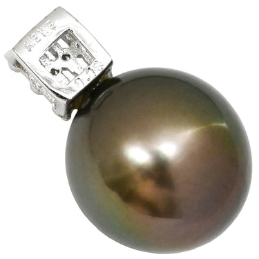 ノンブランド NON BRAND ブラック×ホワイトゴールド K18WG パール ダイヤモンド ペンダントトップ ネックレストップ チャーム 黒蝶 パール 真珠 ダイヤ Au750 18K 18金