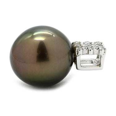 ノンブランド NON BRAND ブラック×ホワイトゴールド K18WG パール ダイヤモンド ペンダントトップ ネックレストップ チャーム 黒蝶 パール 真珠 ダイヤ Au750 18K 18金