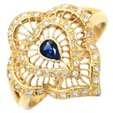 ノンブランド NON BRAND ブルーサファイア ダイヤリング イエローゴールド×ブルー K18YG ダイヤモンド リング 指輪 Au750 18K 18金 透かしハートモチーフ 20号