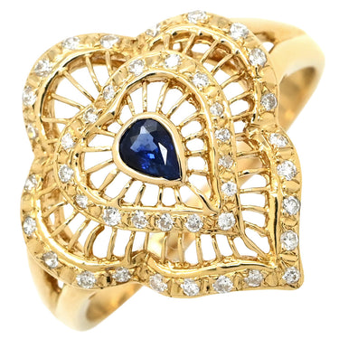 ノンブランド NON BRAND ブルーサファイア ダイヤリング イエローゴールド×ブルー K18YG ダイヤモンド リング 指輪 Au750 18K 18金 透かしハートモチーフ 20号