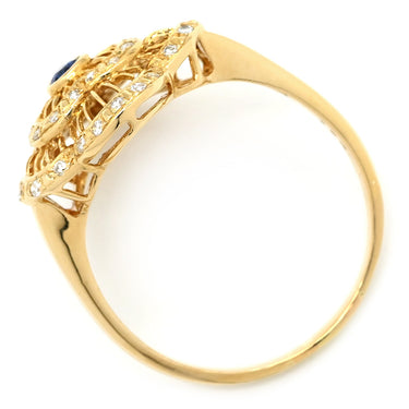 ノンブランド NON BRAND ブルーサファイア ダイヤリング イエローゴールド×ブルー K18YG ダイヤモンド リング 指輪 Au750 18K 18金 透かしハートモチーフ 20号