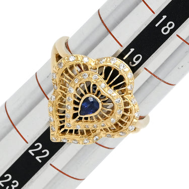 ノンブランド NON BRAND ブルーサファイア ダイヤリング イエローゴールド×ブルー K18YG ダイヤモンド リング 指輪 Au750 18K 18金 透かしハートモチーフ 20号