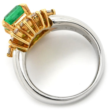 ノンブランド NON BRAND エメラルド ダイヤリング プラチナシルバー×イエローゴールド Pt900 K18YG ダイヤモンド エメラルド リング 指輪 ヘイローデザイン Pt×K18 コンビ プラチナム 9.5号