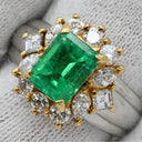 ノンブランド NON BRAND エメラルド ダイヤリング プラチナシルバー×イエローゴールド Pt900 K18YG ダイヤモンド エメラルド リング 指輪 ヘイローデザイン Pt×K18 コンビ プラチナム 9.5号