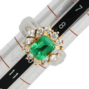 ノンブランド NON BRAND エメラルド ダイヤリング プラチナシルバー×イエローゴールド Pt900 K18YG ダイヤモンド エメラルド リング 指輪 ヘイローデザイン Pt×K18 コンビ プラチナム 9.5号