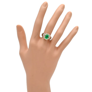 ノンブランド NON BRAND エメラルド ダイヤリング プラチナシルバー×イエローゴールド Pt900 K18YG ダイヤモンド エメラルド リング 指輪 ヘイローデザイン Pt×K18 コンビ プラチナム 9.5号