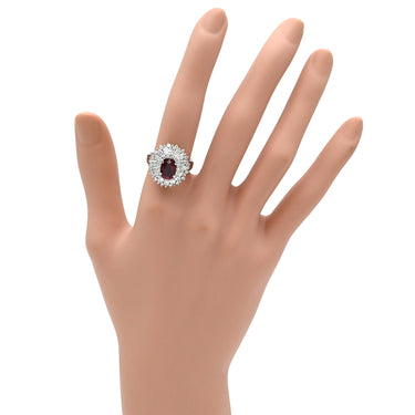 ノンブランド NON BRAND ルビー ダイヤ リング レッド×プラチナシルバー Pt900 ルビー ダイヤモンド リング 指輪 赤 プラチナム オーバル パヴェ 11号