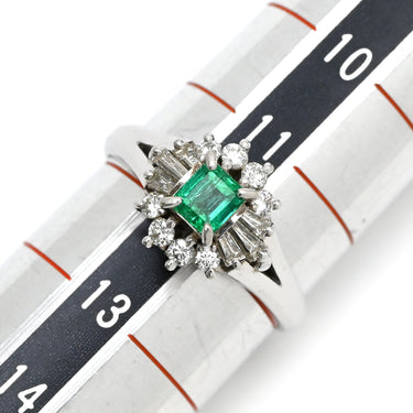 ノンブランド NON BRAND エメラルド ダイヤモンド リング プラチナシルバー Pt900 エメラルド ダイヤモンド リング 指輪 グリーン 緑 スクエア 12号