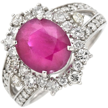 ノンブランド NON BRAND ルビー ダイヤリング プラチナシルバー Pt950 ルビー ダイヤモンド リング 指輪 レッド 赤 12号