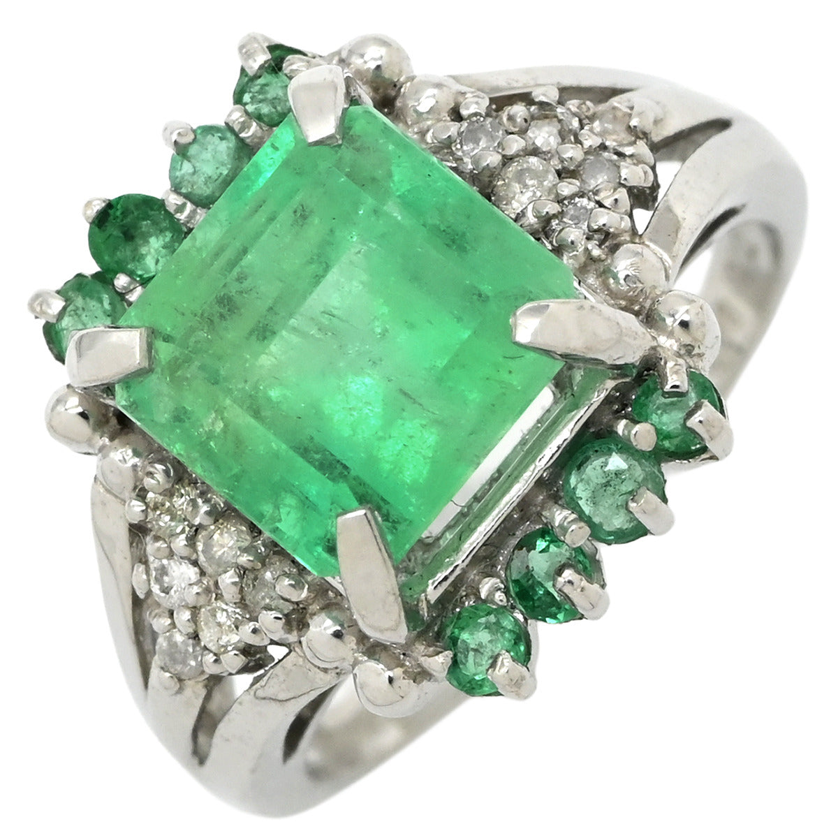 ノンブランド NON BRAND エメラルド ダイヤモンド リング ホワイト