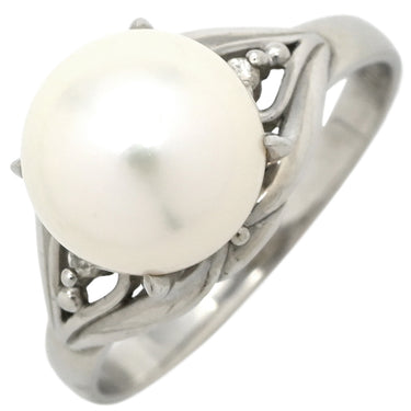 ノンブランド NON BRAND ホワイト×プラチナシルバー Pt900 パール ダイヤモンド リング 指輪 プラチナム 1P 1粒 パール 真珠 あこや アコヤ ダイヤ 11.5号