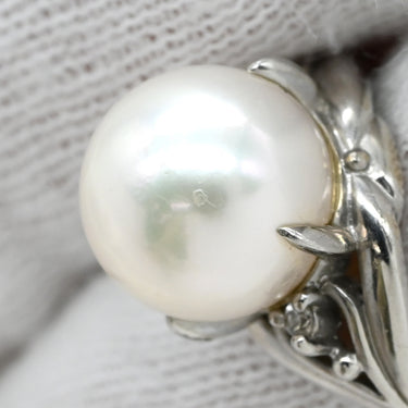 ノンブランド NON BRAND ホワイト×プラチナシルバー Pt900 パール ダイヤモンド リング 指輪 プラチナム 1P 1粒 パール 真珠 あこや アコヤ ダイヤ 11.5号