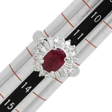 ノンブランド NON BRAND ルビー ダイヤリング プラチナシルバー Pt900 ルビー ダイヤモンド リング 指輪 レッド 赤 プラチナム ヘイローデザイン 9.5号