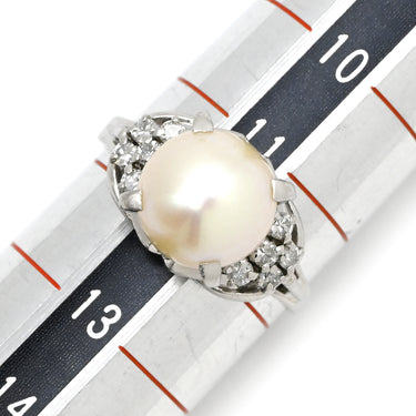 ノンブランド NON BRAND ホワイト×プラチナシルバー Pt900 パール ダイヤモンド リング 指輪 プラチナム 1P 1粒 パール 真珠 あこや アコヤ ダイヤ 11.5号