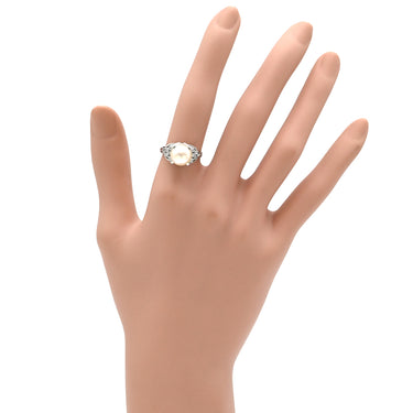 ノンブランド NON BRAND ホワイト×プラチナシルバー Pt900 パール ダイヤモンド リング 指輪 プラチナム 1P 1粒 パール 真珠 あこや アコヤ ダイヤ 11.5号