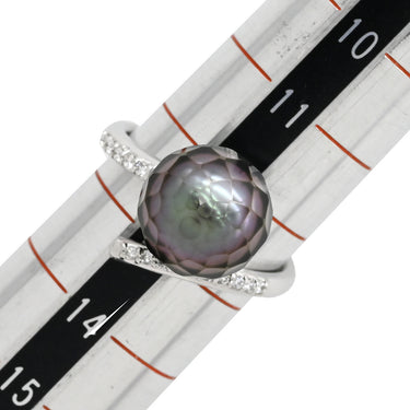 ノンブランド NON BRAND 黒蝶パール ダイヤリング プラチナシルバー Pt900 パール ダイヤモンド リング 指輪 1粒 1P 華真珠 12.5号