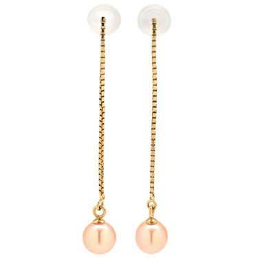 TASAKI TASAKI ロングチェーンパールピアス ピンクパール×イエローゴールド K18YG パール ピアス 淡水 真珠 1P 1粒 Au750 18K 18金 ボックスチェーン