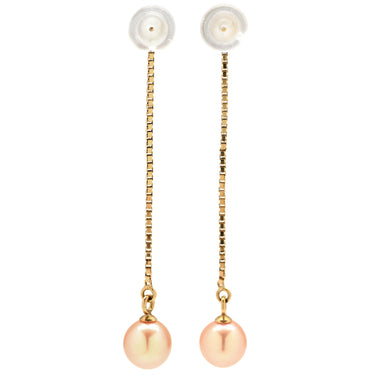 TASAKI TASAKI ロングチェーンパールピアス ピンクパール×イエローゴールド K18YG パール ピアス 淡水 真珠 1P 1粒 Au750 18K 18金 ボックスチェーン