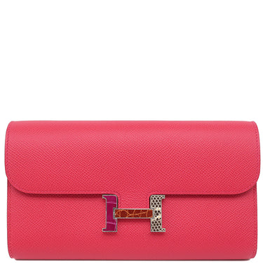 エルメス HERMES コンスタンス トゥーゴー ローズエクストリーム×ローズパープル×エトリュクス×オンブレ ヴォーエプソン クロコダイル リザード 長財布 シルバー金具 ショルダー