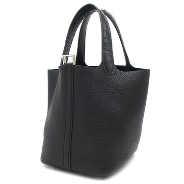 エルメス HERMES ピコタンロック タッチ PM ブラック トリヨンクレマンス アリゲーター ハンドバッグ シルバー金具 黒 クロコ