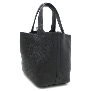 エルメス HERMES ピコタンロック タッチ PM ブラック トリヨンクレマンス アリゲーター ハンドバッグ シルバー金具 黒 クロコ