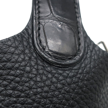 エルメス HERMES ピコタンロック タッチ PM ブラック トリヨンクレマンス アリゲーター ハンドバッグ シルバー金具 黒 クロコ