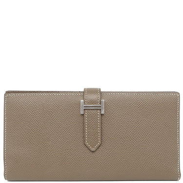 エルメス HERMES ベアンスフレ エトゥープ ヴォーエプソン 長財布 シルバー金具 グレージュ 二つ折り財布