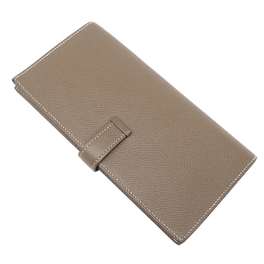 エルメス HERMES ベアンスフレ エトゥープ ヴォーエプソン 長財布 シルバー金具 グレージュ 二つ折り財布