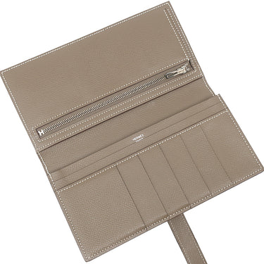 エルメス HERMES ベアンスフレ エトゥープ ヴォーエプソン 長財布 シルバー金具 グレージュ 二つ折り財布