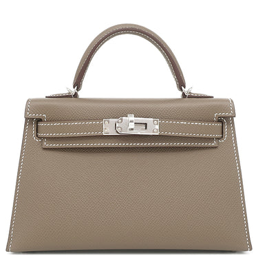 エルメス HERMES ミニケリードゥ 外縫い エトゥープ ヴォーエプソン 2WAYバッグ シルバー金具 グレージュ ハンドバッグ ショルダー
