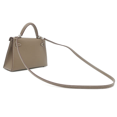 エルメス HERMES ミニケリードゥ 外縫い エトゥープ ヴォーエプソン 2WAYバッグ シルバー金具 グレージュ ハンドバッグ ショルダー
