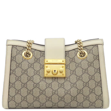 グッチ GUCCI パドロック GG スモール 498156 ベージュ×ホワイト GGスプリームキャンバス レザー ショルダーバッグ ゴールド金具 チェーンショルダー
