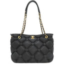 シャネル CHANEL バブルキルト トートバッグ ブラック ラムスキン トートバッグ ゴールド金具 黒 チェーンショルダー ココマーク