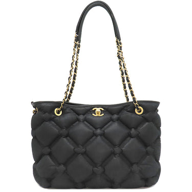 シャネル CHANEL バブルキルト トートバッグ ブラック ラムスキン トートバッグ ゴールド金具 黒 チェーンショルダー ココマーク