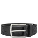 ボッテガヴェネタ BOTTEGA VENETA イントレチャート 609182 ブラック カーフ ベルト シルバー金具 黒