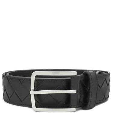 ボッテガヴェネタ BOTTEGA VENETA イントレチャート 609182 ブラック カーフ ベルト シルバー金具 黒