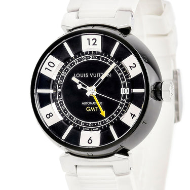 腕時計 ルイヴィトン LOUIS VUITTON タンブール インブラック GMT Q113K 自動巻き メンズ 黒 PVD デイト 2タイムゾーン表示