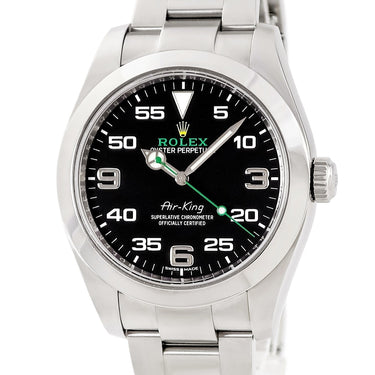 腕時計 ロレックス ROLEX エアキング 116900 ランダム番 自動巻き メンズ ランダム番 黒 緑 ベンツ針 ブラックアウト アラビア