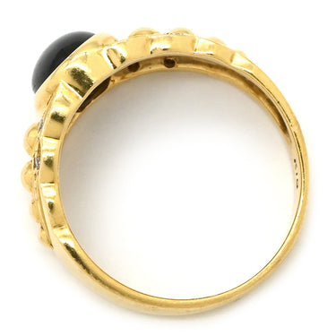 ノンブランド NON BRAND ブラックスターサファイア ダイヤ リング ブラック×イエローゴールド K18YG ダイヤモンド ブラックスターサファイア リング 指輪 黒 Au750 18K 18金 オーバルカボション 天然石 11号